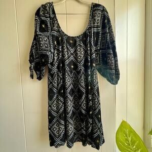 PRINCESS VERA WANG Puff Sleeve Mini Dress Black Geometric Size Large